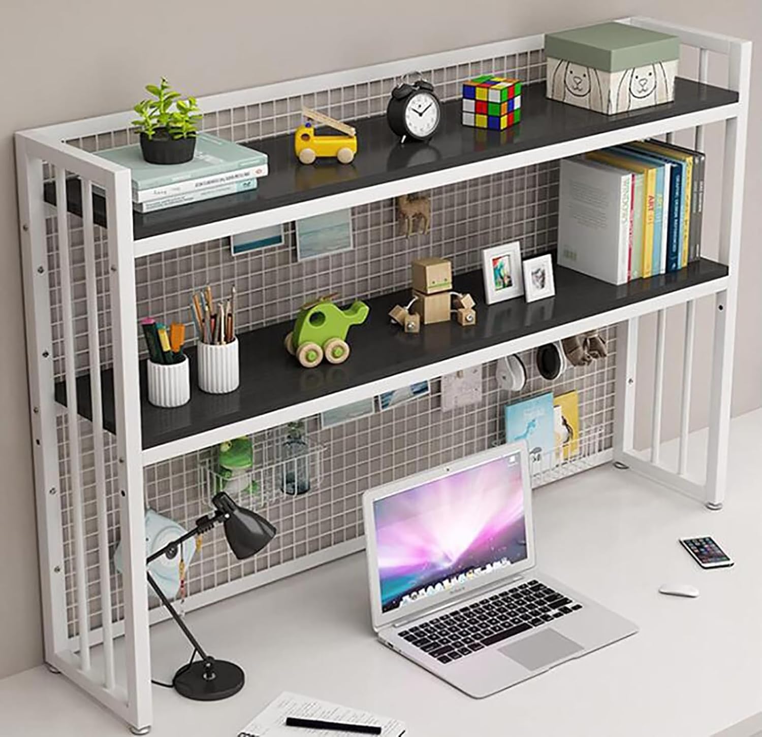 MESCXTY Desk Hutch Dorm Desktop Bookshelf,desktop Bookcase For Computer Desk,adjustable Shelf Top Of Desk,desktop Organizer Home Office Supplies Display (115cm/45.2", White D)