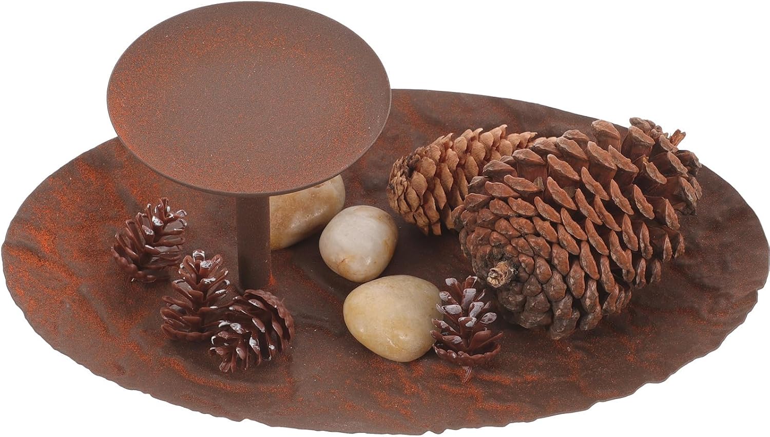 CALLARON Christmas Candle Holder with Metal and Pebble, Decorative Stable Base Tealight Candle Holder Adorned with Pinecones for Christmas Party Table Decoration