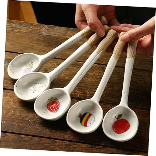Miniatura 4 de NOLITOY cuchara de cerámica cuchara de sopa coreana Cuchara de postre de cerámica Cuchara de porcelana pequeña cuchara de cuchara asiática cuchara