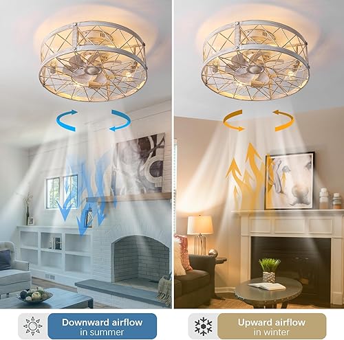 Miniatura 3 de COCOSTAR Ventilador de techo enjaulado con luz empotrada, ventilador de techo enjaulado blanco con luz de 20 pulgadas, ventilador de techo cerrado