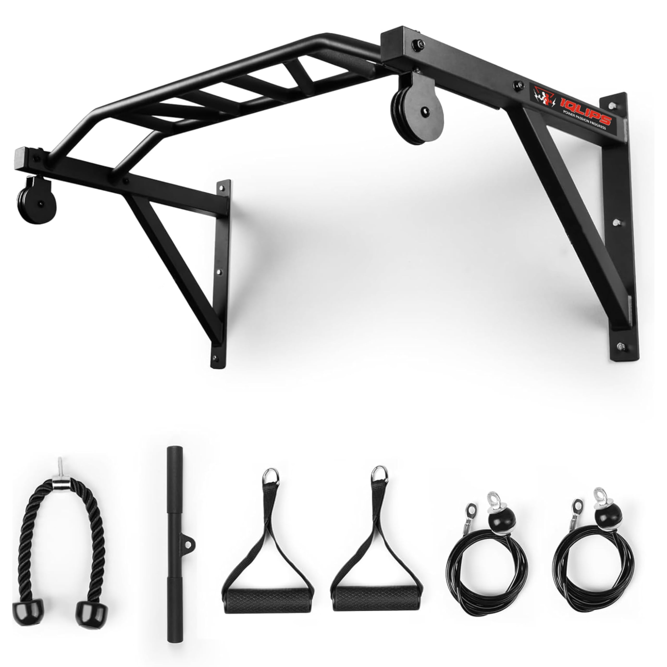 Multifunctional Wall Mounted Pull Up Bar with Pulley System, Multi Grip Chin Up Bar, Cable Pulley Attachments Included, Home Gym Upper Body Workout Strength Training Bar-image-17