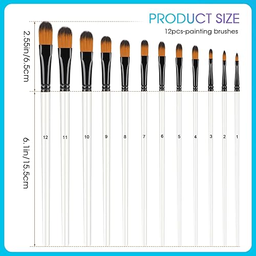 Miniatura 10 de Juego de 12 pinceles para pintura acrílica, punta plana, acuarela, gouache, artista, kits de pintura profesional con puntas de nailon para dibujar y