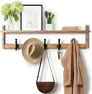 Tatub 29" Rustic Wood Coat Rack Wall Mount with Shelf & 5 Hooks - Entryway Organizer, 80lbs Capacity, Bathroom Bedroom Storage