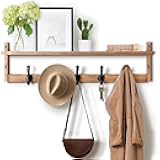 Tatub 29'' Coat Rack Wall Mount with Shelf, Wood Wall Hooks with Storage, Entryway Shelf with 5 Hangers for Bathroom, Living Room, Bedroom, Rustic Brown