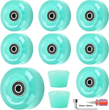 8 Pack 32 x 58, 82A Quad Roller Skate Wheels with Bearing Installed and 2 Toe Stoppers for Double Row Skating,Replacment Accessories Suitable for Outdoor or Indoor