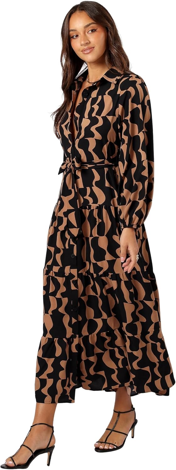 Petal & Pup Womens Lincoln Long Sleeve Maxi Dress - Black/Beige - Image 4