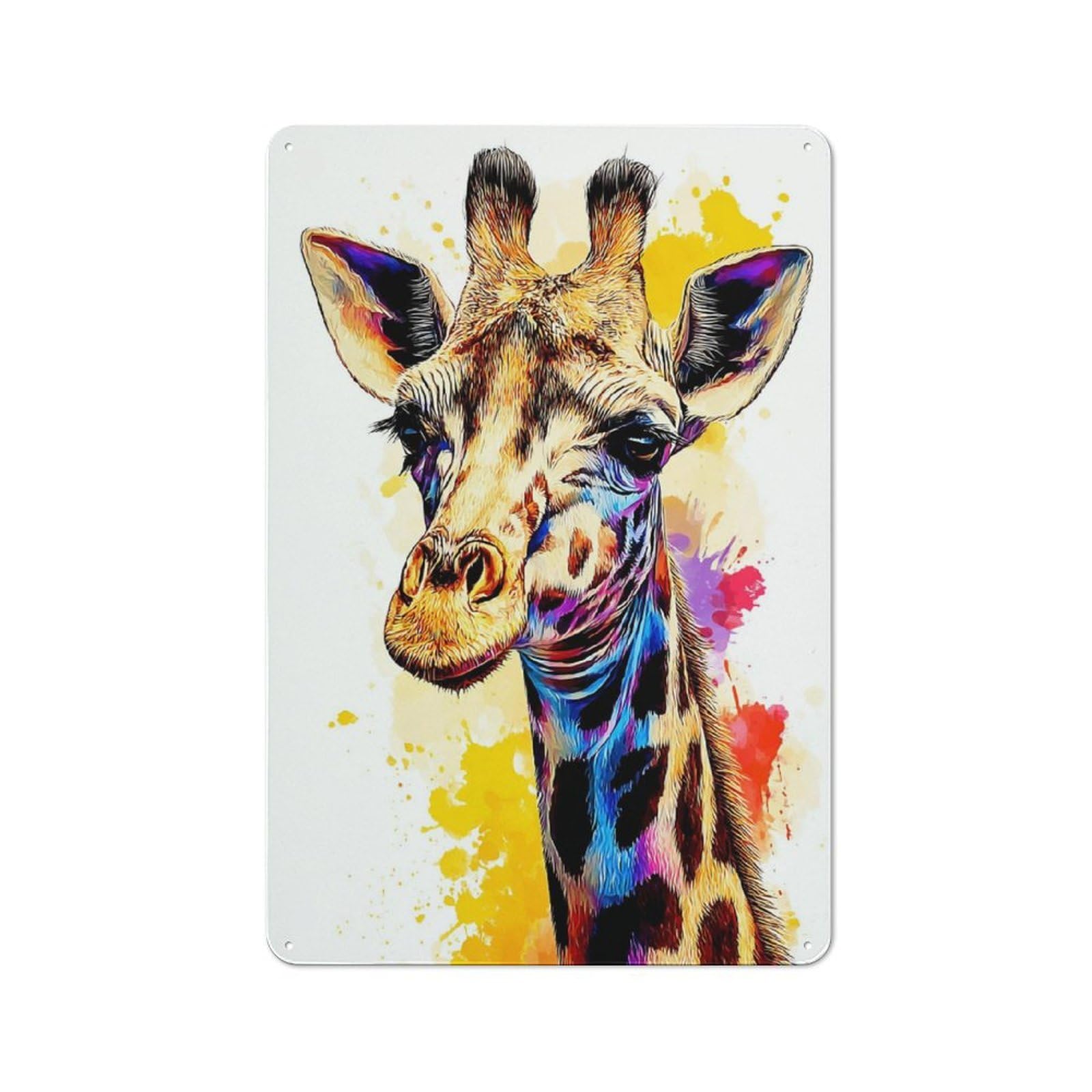 Junmoney Colorful Giraffe Watercolor Art Farmhouse Metal Sign With Design 30X20cm, Rustic Rustic Kitchen Decor For Dining Room, Cafe, Entryway Or Family Room