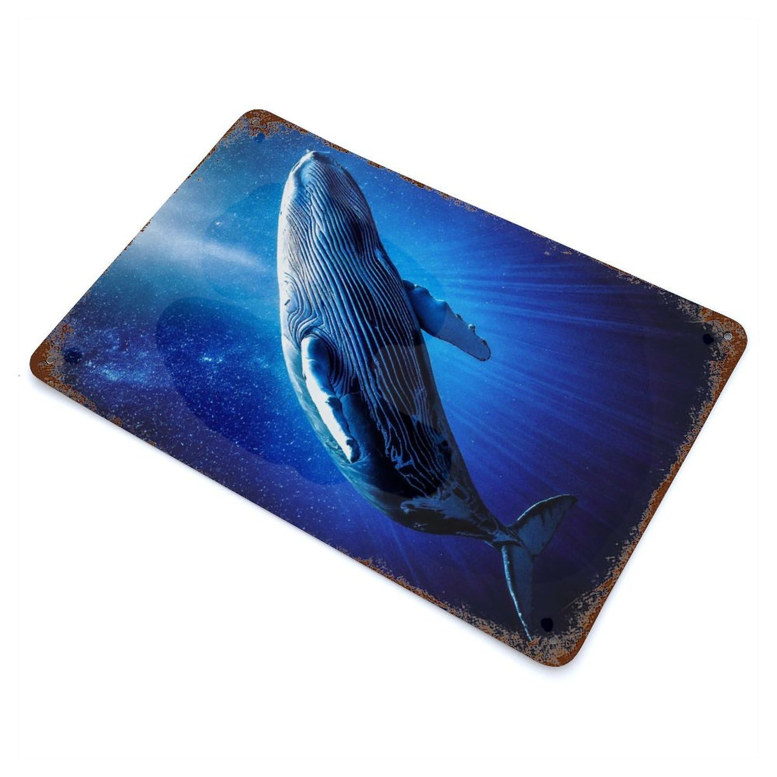 Aged Metal Wall Plaque with Galactic Humpback Whale Design 11.8"x7.9", for Cafe, Home Bar And Lounge Decor, Novelty Wall Decor