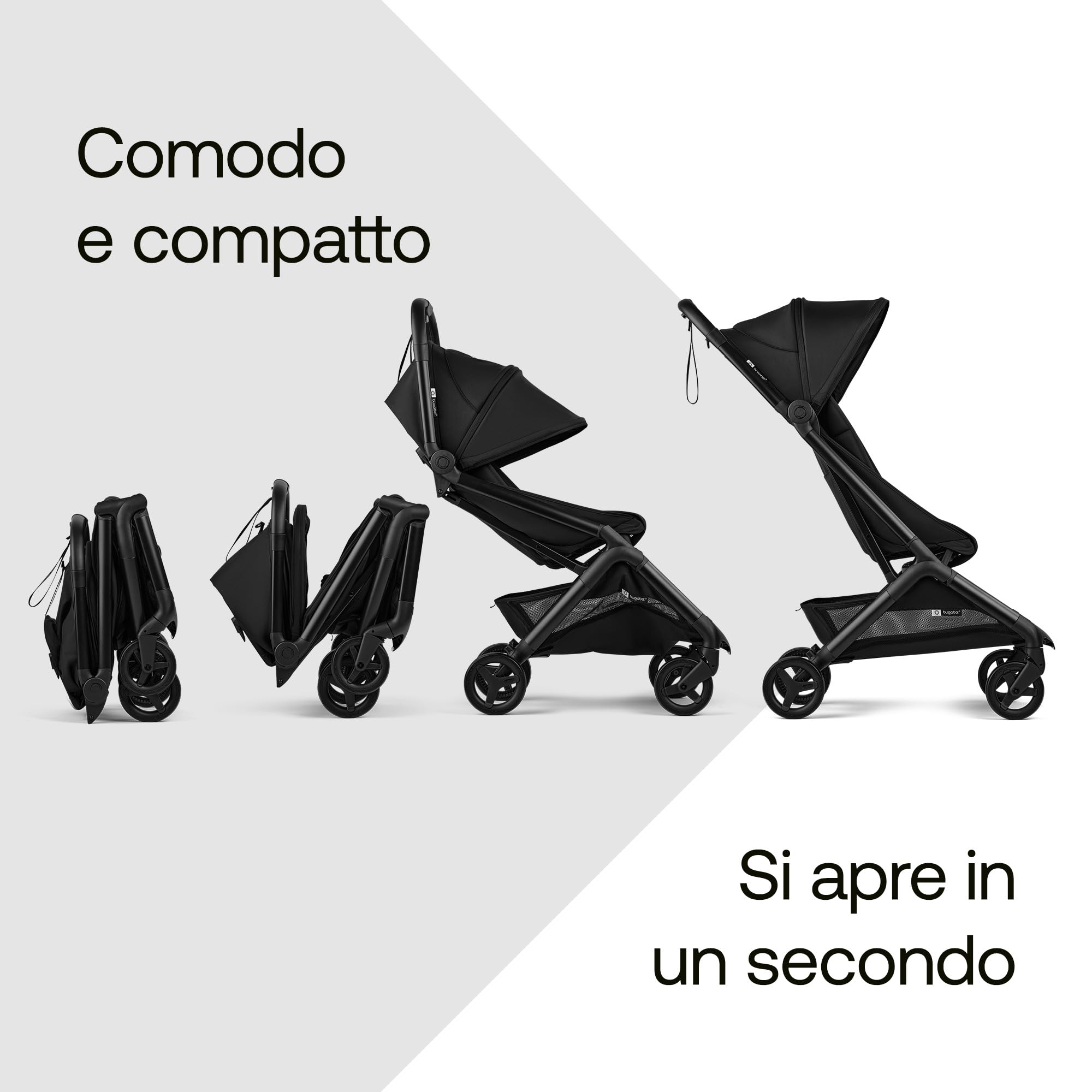 Bugaboo Butterfly 2 Passeggino da Viaggio – Sistemi Modulari con Maniglione e Parapioggia – Leggero, Piegabile con Una Mano, Seduta Reclinabile, Da 6 Mesi a 4 Anni – Heritage Black