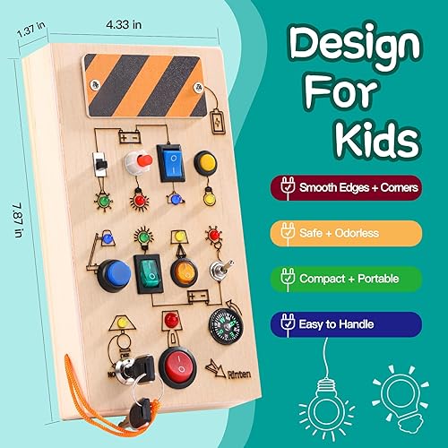 Miniatura 2 de Montessori - Tabla de actividades para niños pequeños, tablero de madera para bebé con 10 interruptores de luz LED, juguetes sensoriales con