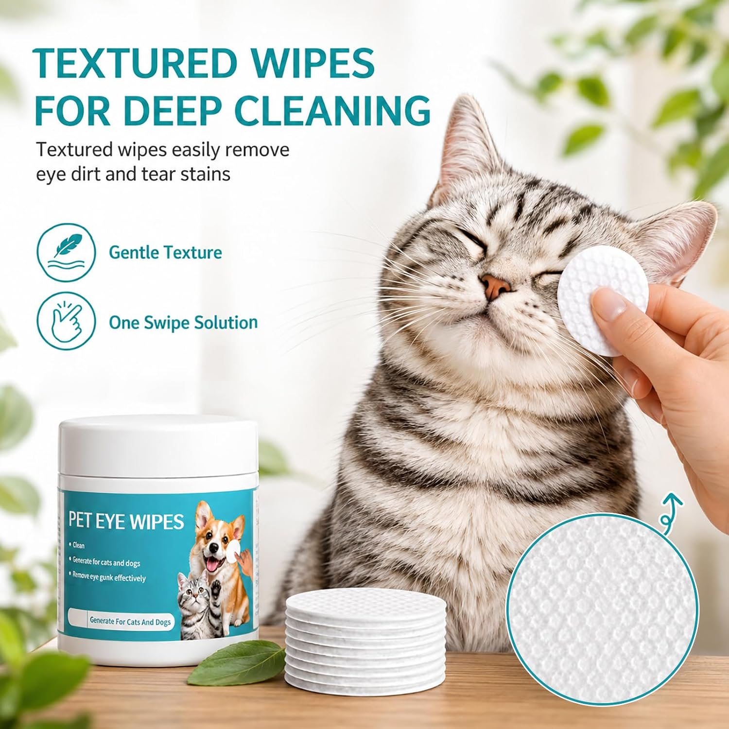 Pet Eye Wipes, 100 Count Tear Stain Cleaning Pads for Dogs & Cats, Pre-Soaked, Unscented, Gentle Cleansing, Ideal for Sensitive Eyes