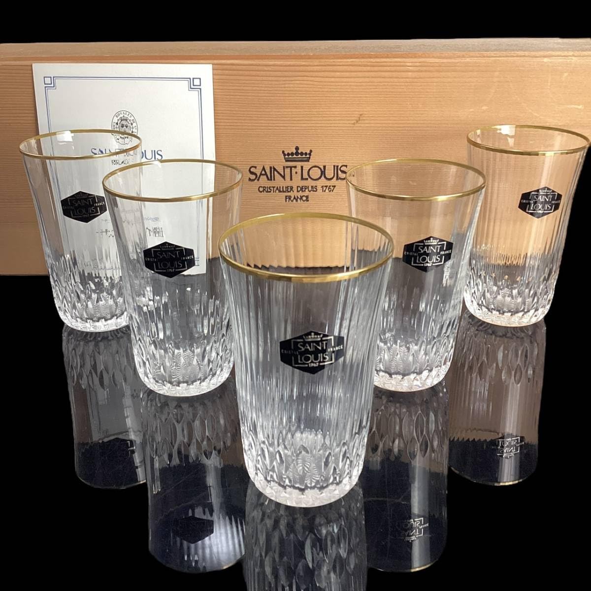 サンルイ　トミー　Saint-Louis  シャンパングラス クリア アンティークサンルイトミーブルー被せワイングラス美麗な光の交錯