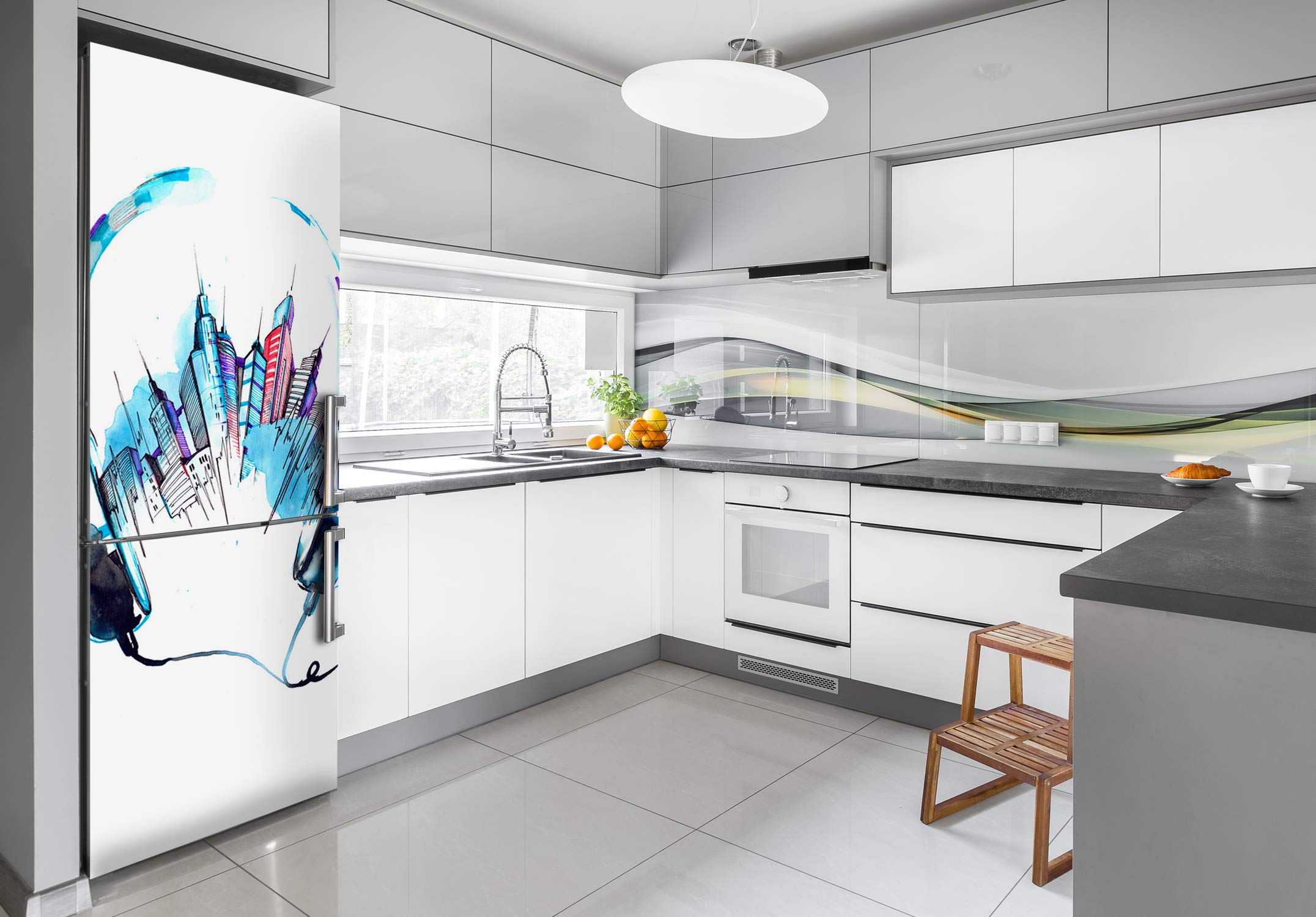 Tulup Adesivo Frigo 70x190cm Stickers Copri Frigorifero Porta Cucina - Città Di Musica