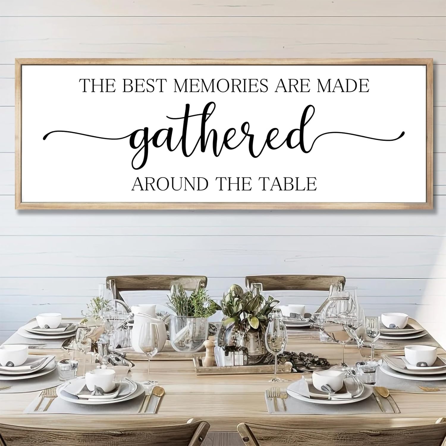 Rutiyoka the Best Memories are Made Gathered Around the Table Sign Framed Farmhouse Dining Room Wall Decor Large 42"×15" Wood Kitchen Wall Art Brown the best memories (brown frame)