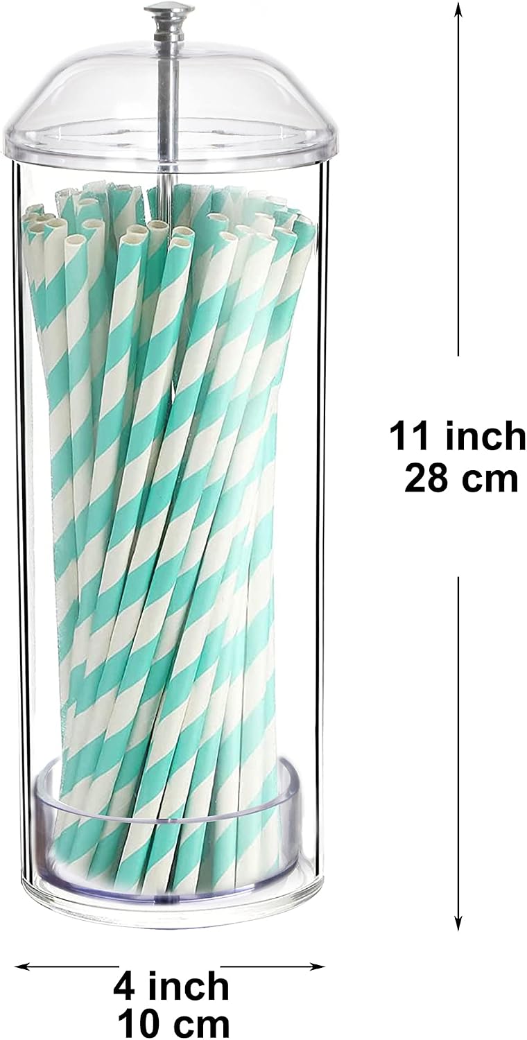 Youngever Straw Dispenser, Plastic Straw Holder with Lid, Drinking Straw Container with Lid