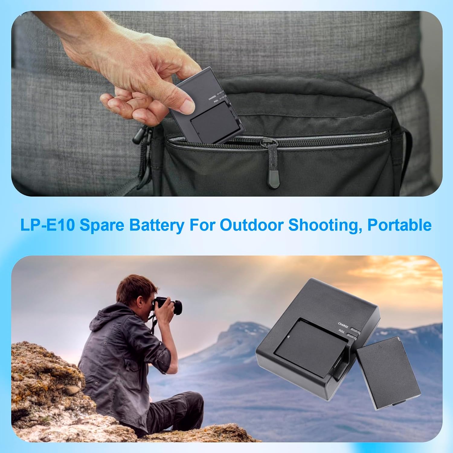 LP-E10 Battery 2 Pack 860mAh with Rapid Charger for Canon EOS Rebel T7 T6 T5 T3 T100 4000D 3000D 2000D 1500D 1300D 1200D 1100D DSLR Digital Camera Kiss X50 X70 X80 Battery Power Supply Cord