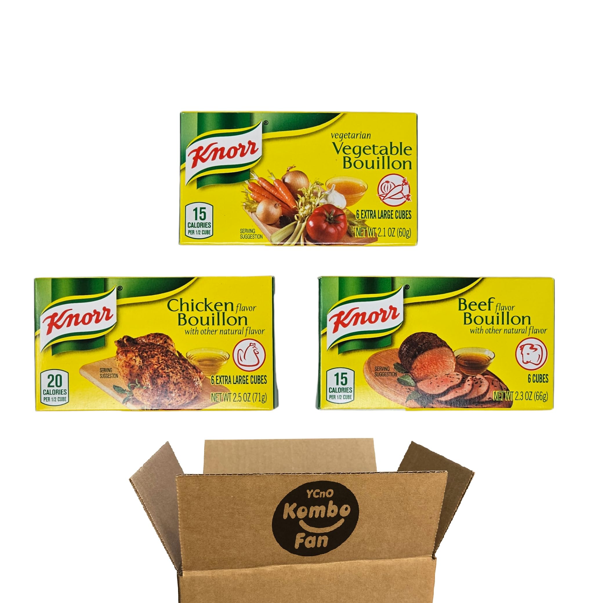 Knorr Beef, Chicken, Vegetable Bouillon Cubes Variety 3 packs -18 Cubes in total