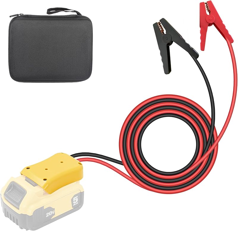 Jumper Cable Clamps for DeWalt 20V Battery Jump Starter, 3.28FT 8AWG Heavy Duty Car Battery Jumper Cable with Adapter for DeWalt, Portable Automotive Battery Booster Cable with Storage Case