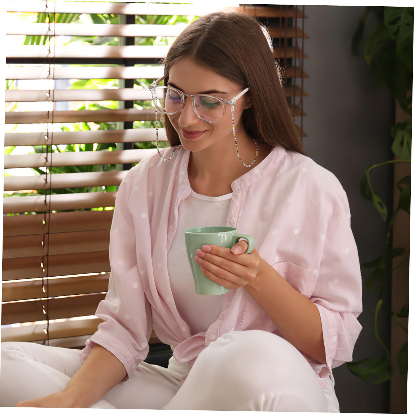 IMIKEYA Cadena para Gafas de Cuentas Finas, 2 Piezas, Plástico, Cuello
