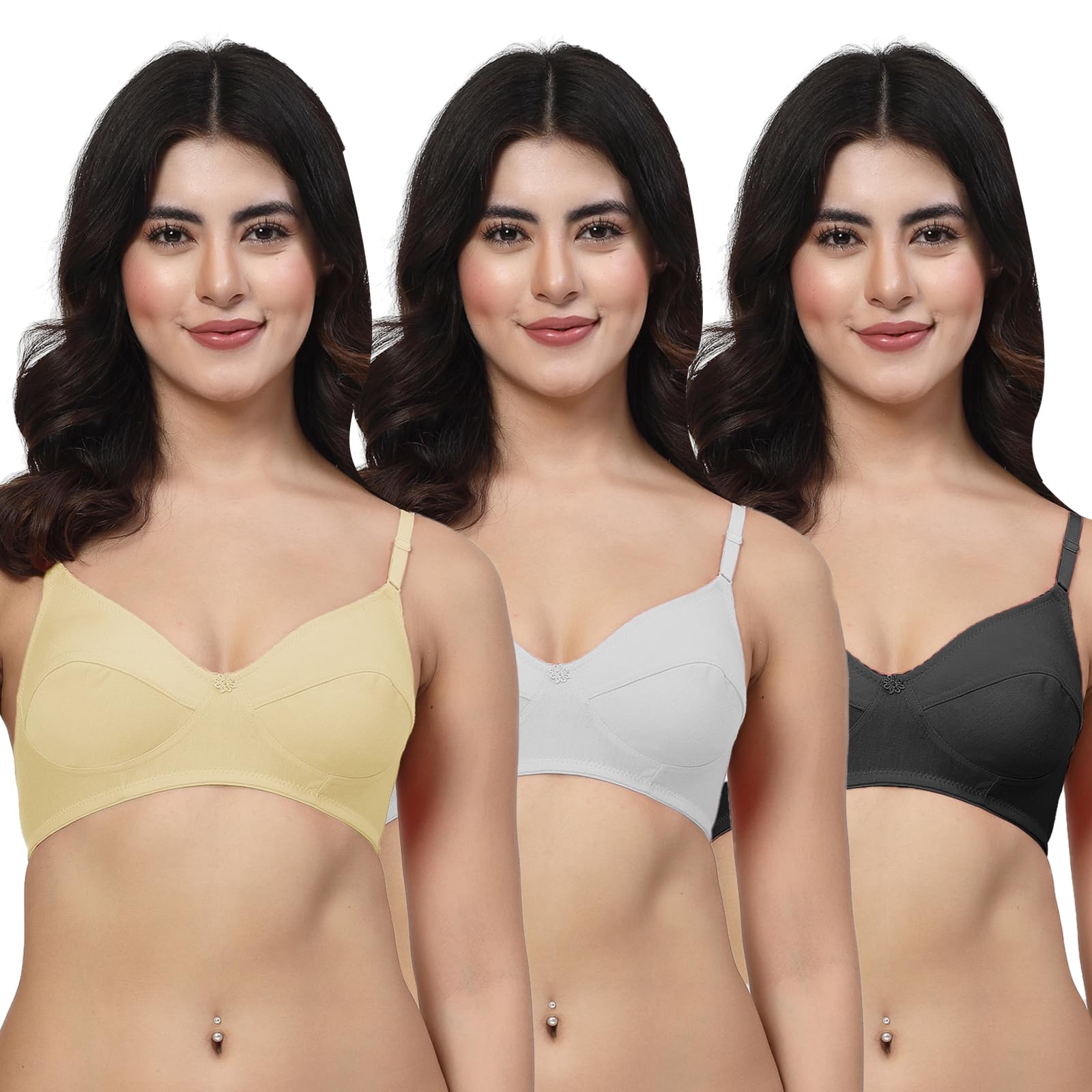 LILY Black, Fawn, LGreen Non Padded Dailywear Bra (manoop-Black-Fawn-LGreen)-image-18