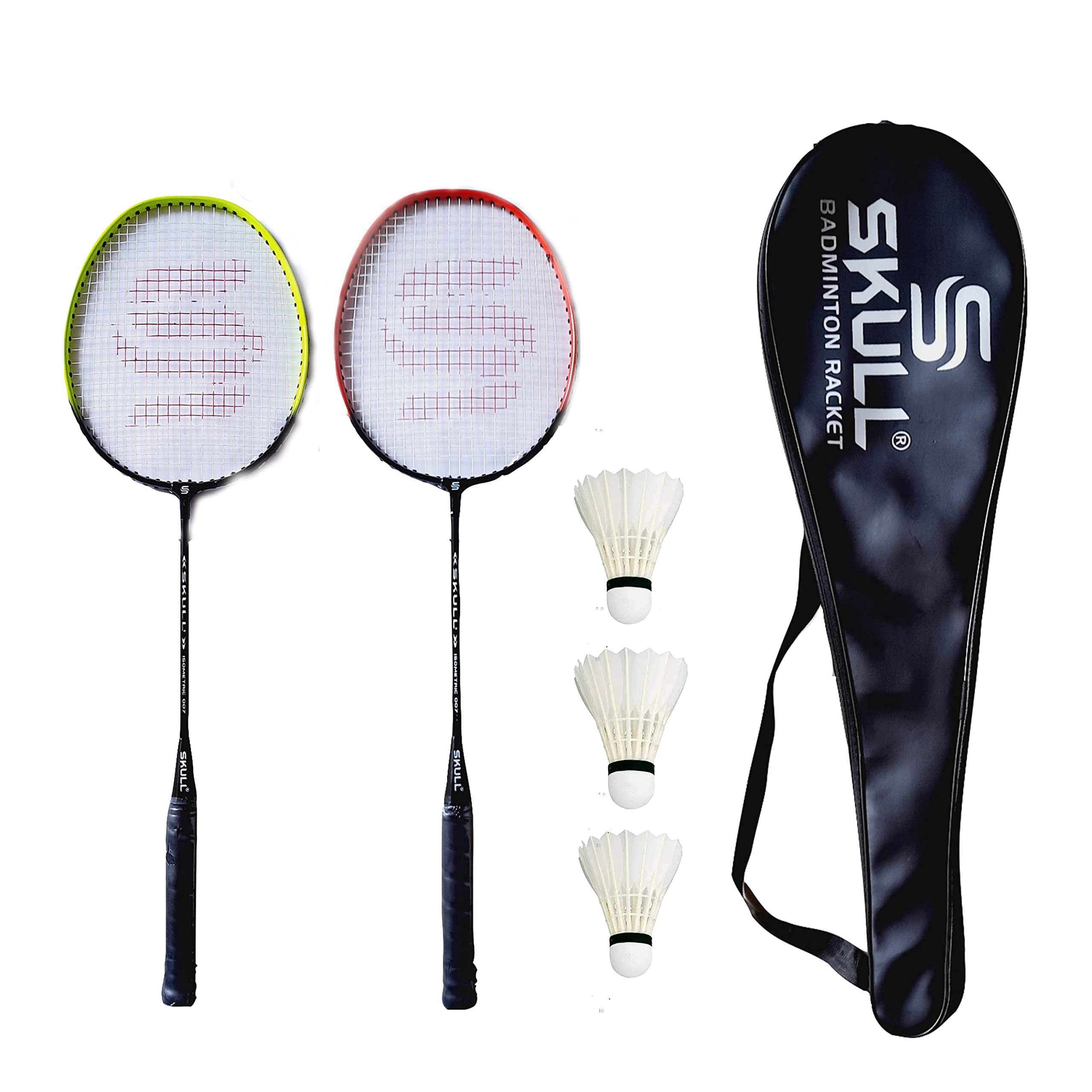 MORIKUS Aluminum Isometric Strung Badminton Racquet Set with Full Racquet Cover and 3 Pieces Feather Shuttles (Multicolor) (B09BQLV4RZ) Amazon Price History, Amazon Price Tracker