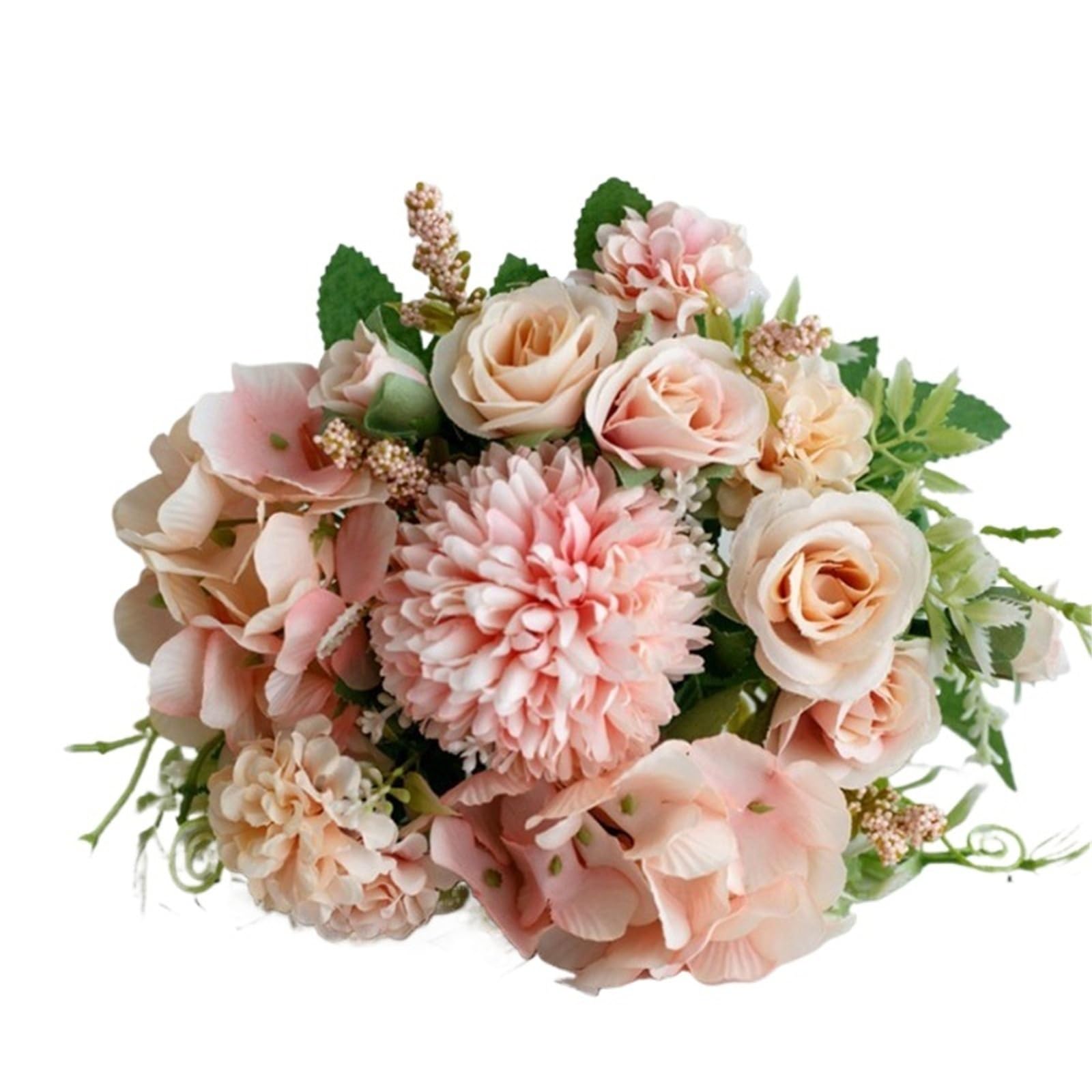 Bouquet Da Sposa Artificiali Seta artificiale rosa peonia fiore bouquet da sposa rosa ortensia pompon bocciolo punta di vaniglia(Peony-blue)