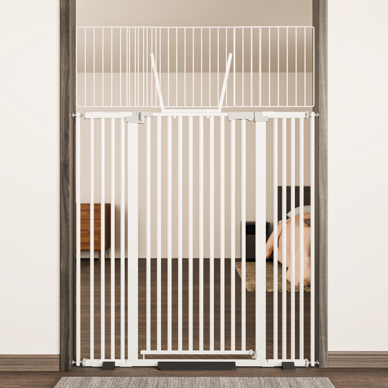 68" Extra Tall Cat Gate for Doorway, 30.5"-47.5" Auto Close Pet Gate Include 2.75", 5" and 7" Extension Kits, No Drilling Pressure Mount Kit, Suitable for Doorways or Kitchen, White