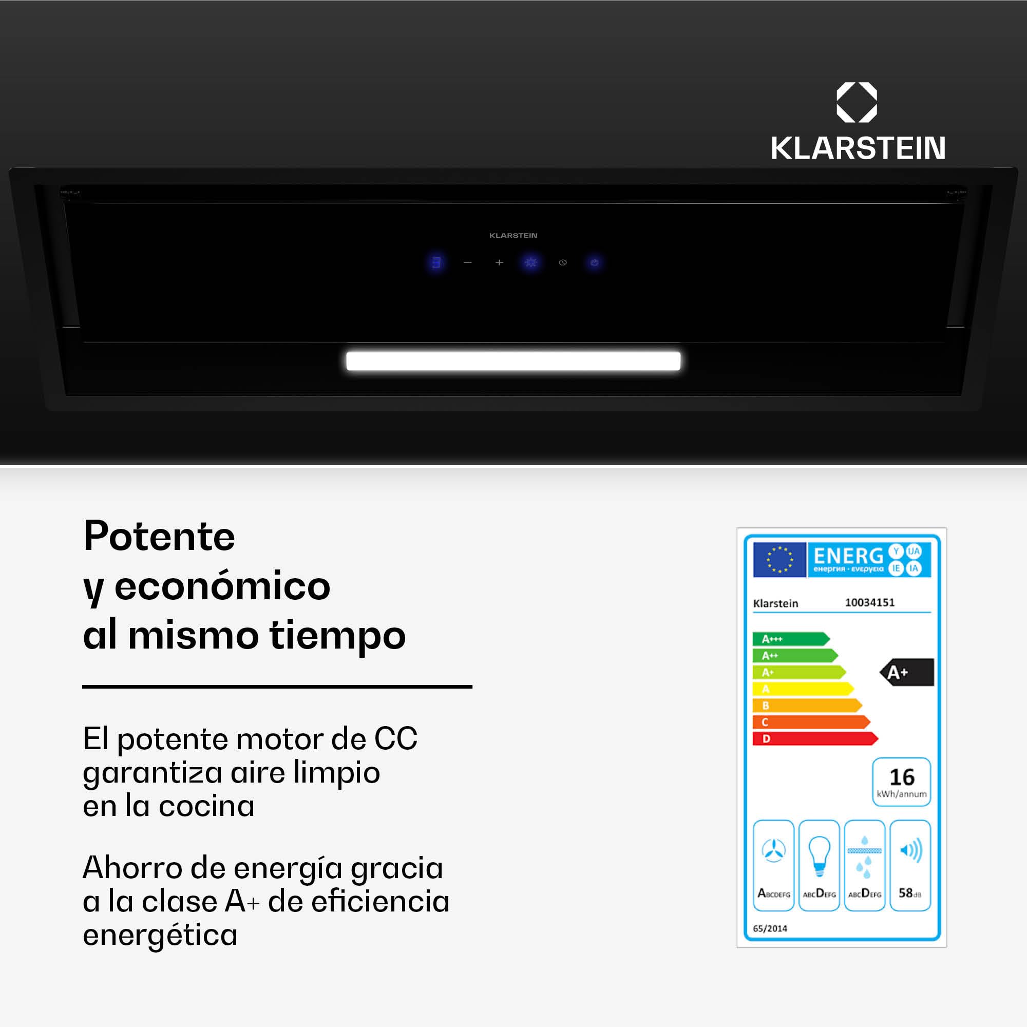 Klarstein Ventimate Campana Integrada, 85cm Campana Extractora con Control Táctil, 390 m³/h, Eficiencia Energética A+, Motor Silencioso, Luz LED, Filtro de Carbón para Recirculación, Negro