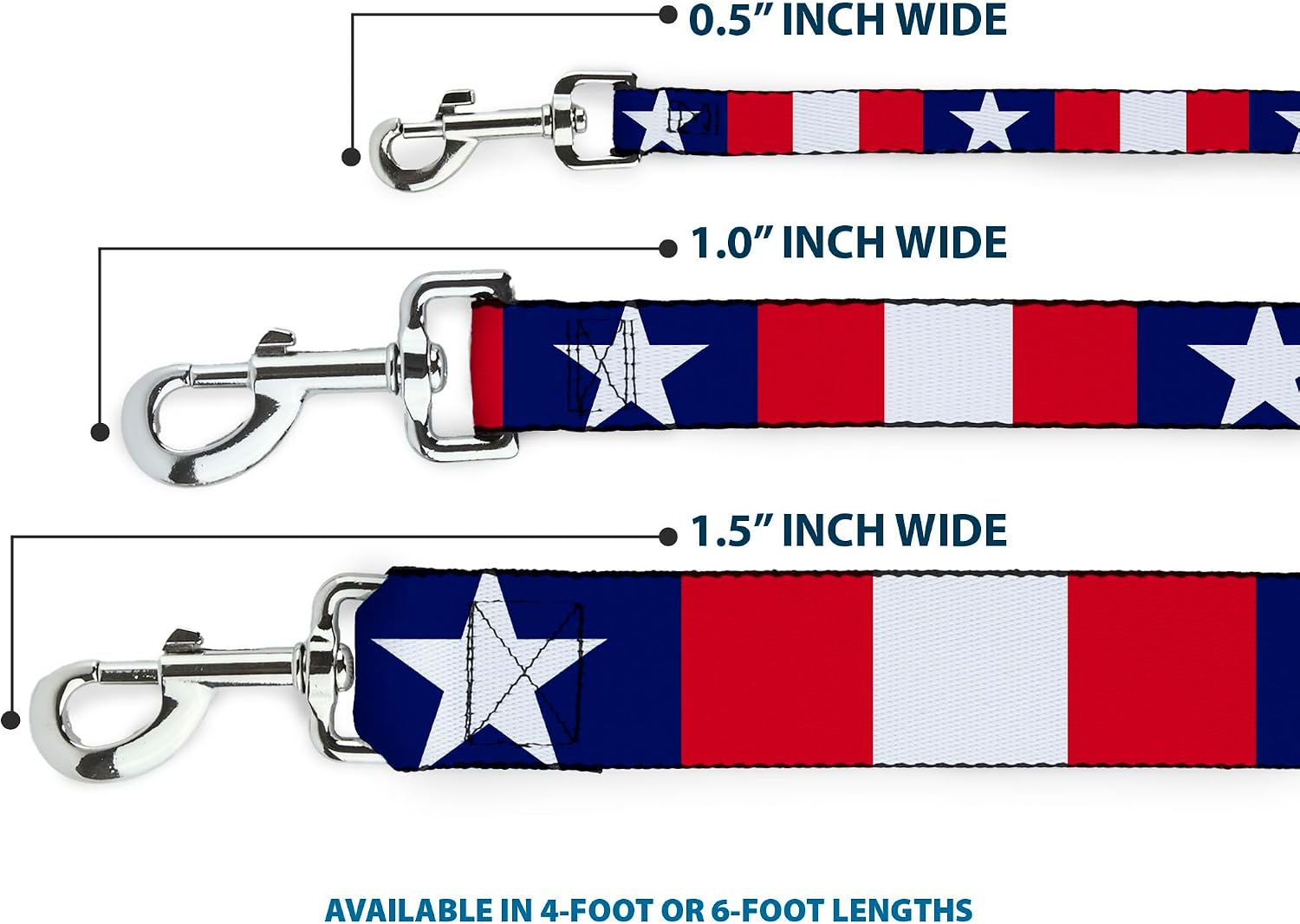 Buckle-Down Dog Leash Stars Stripes Ribbon Red Blue White 6 Feet Long 1.5 Inch Wide
