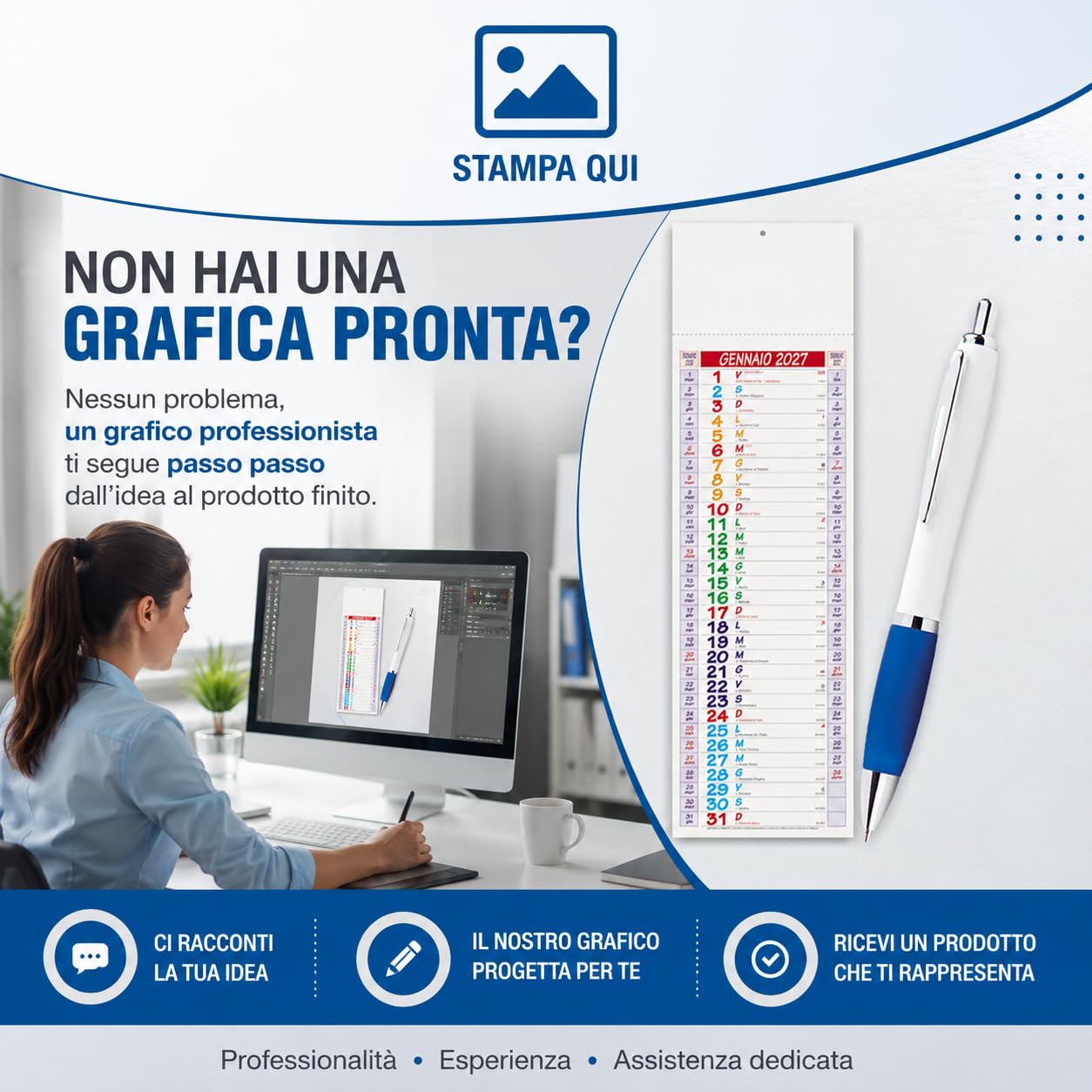 100 Calendari Personalizzati 2027 + 100 Penne Personalizzate Gadget Pubblicitari di Fine Anno come Omaggio per i Clienti Regali Aziendali promozionali Kit Smart