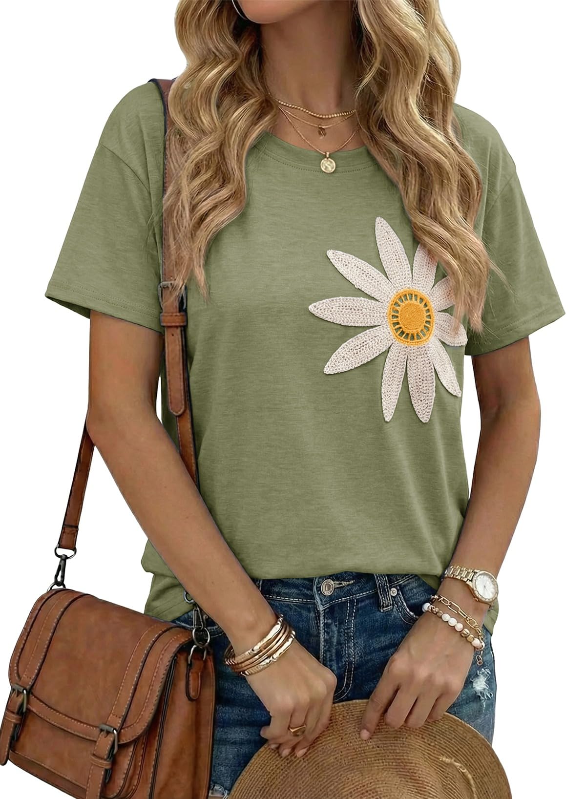 Dokotoo Summer Tops for Women 2026 Flower Embroidery Short Sleeve T-Shirts Crewneck Casual Loose Basic Tee Blouses - 72% off