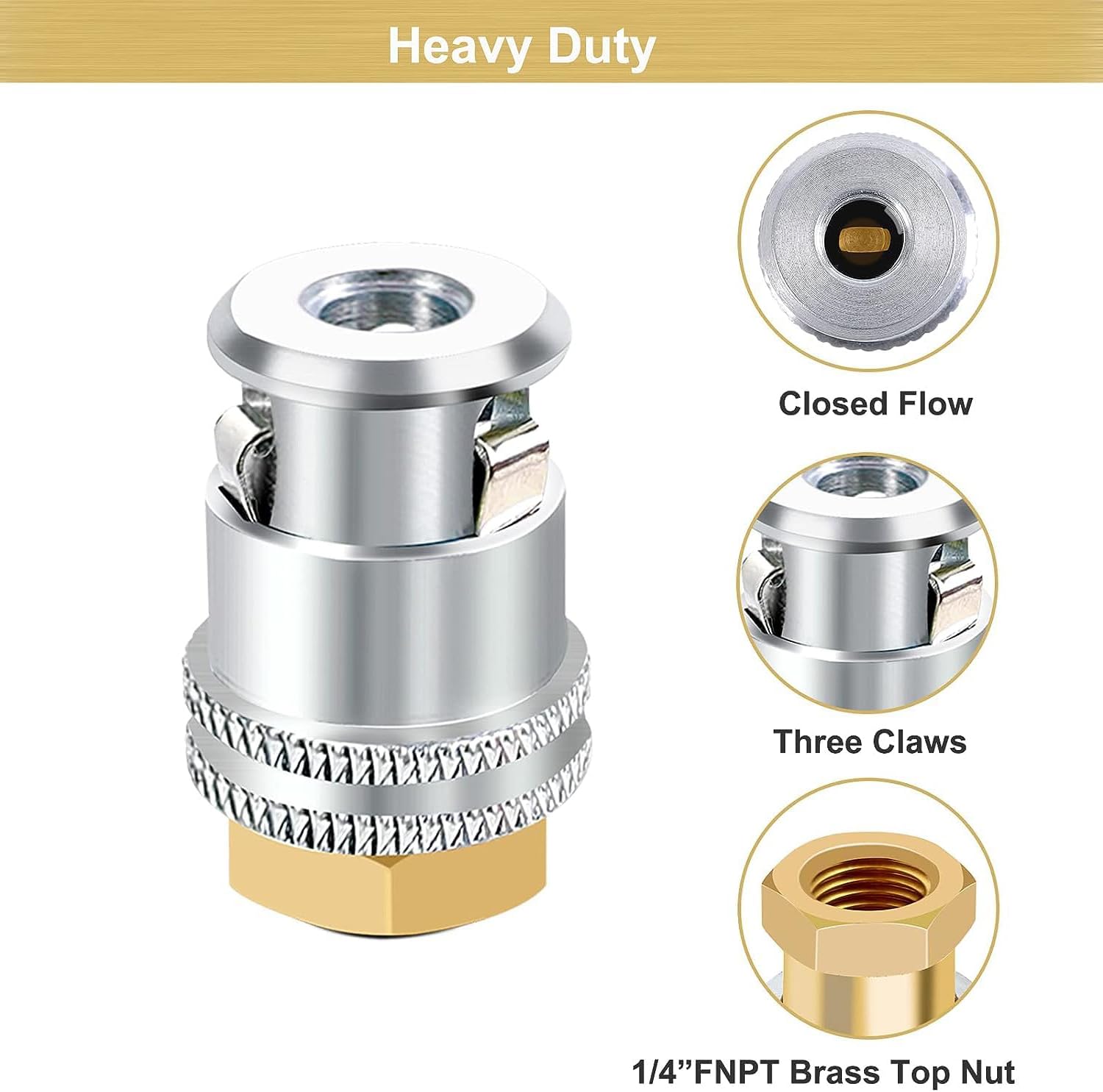 MACHSWON 2 Pcs Lock On Air Chuck 1/4FNPT Closed Flow Brass Tire Chuck with Standard Male Quick Plug,Tire Air Chuck for Tire Inflator Gauge and Air Compressor Accessories - Image 4