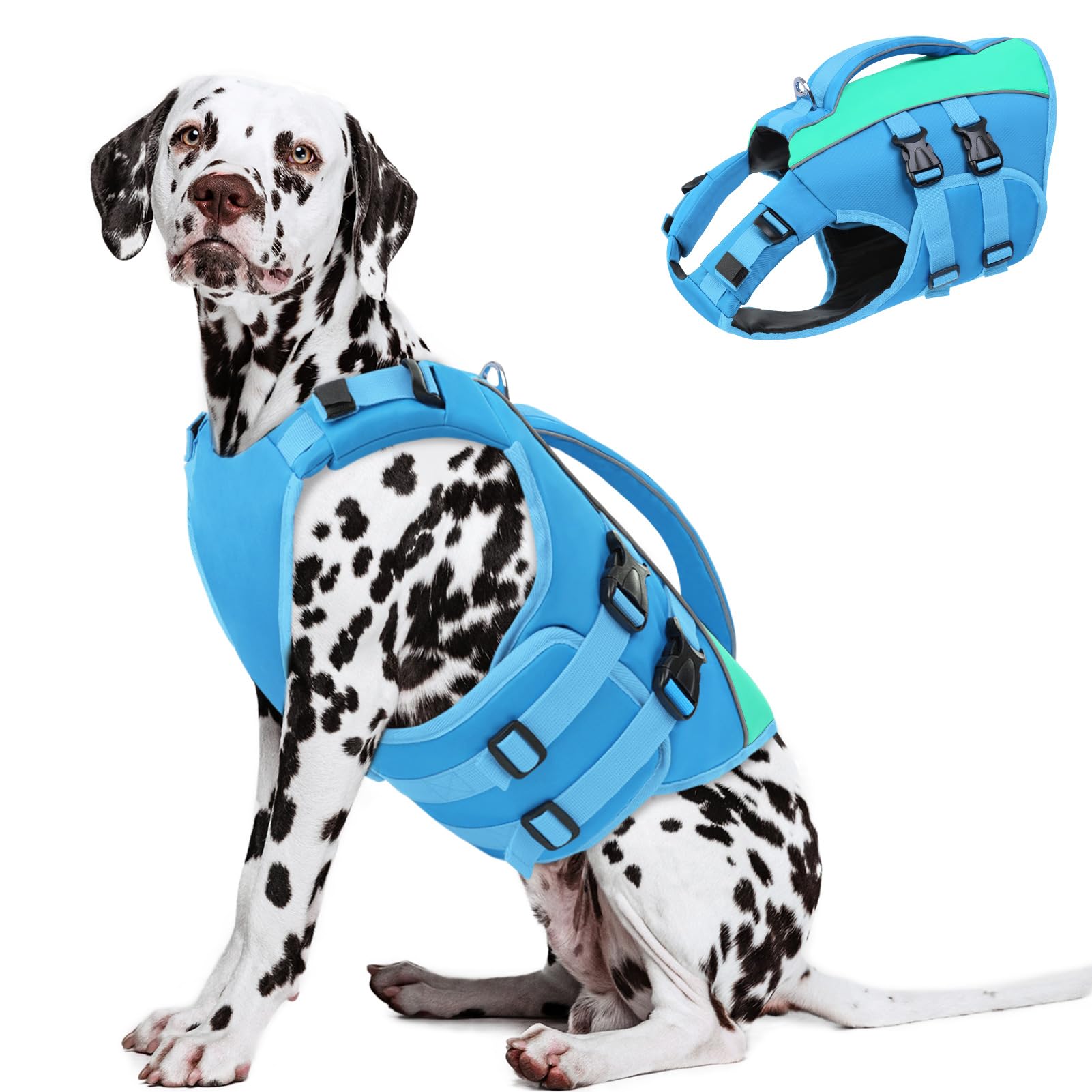 Queenmore Dog Swimming Vest, Reflective Dog Life Jackets Large, Adjustable Pet Life Vest With Rescue Handle, Ripstop, For Sausage Dog,Corgi,French Bulldog,Pug,Pitbull (Blue,XL) โ image 1