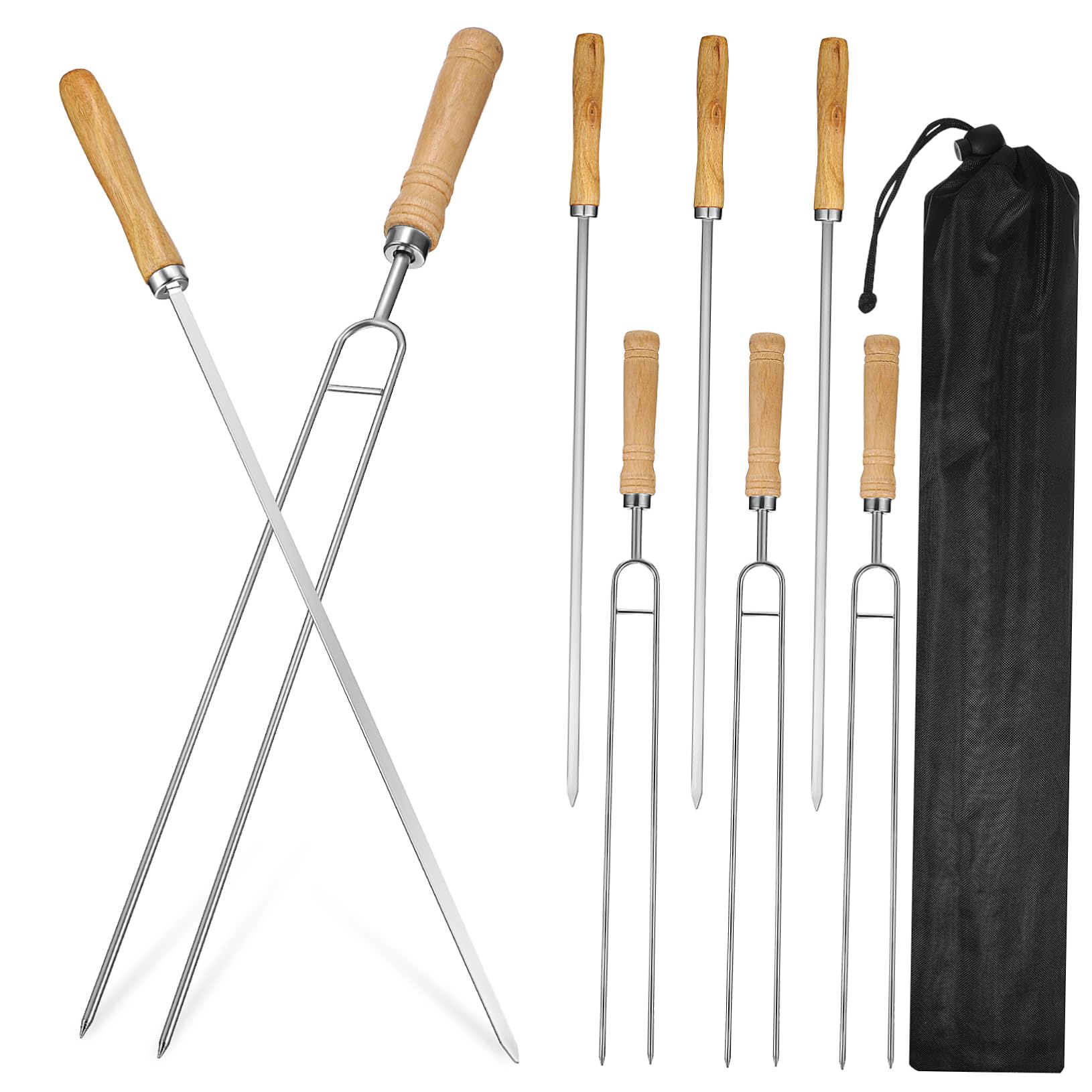 Set Di Spiedini Per Barbecue in Acciaio Inox A Doppia Testa Per Grigliare E Arrostire.