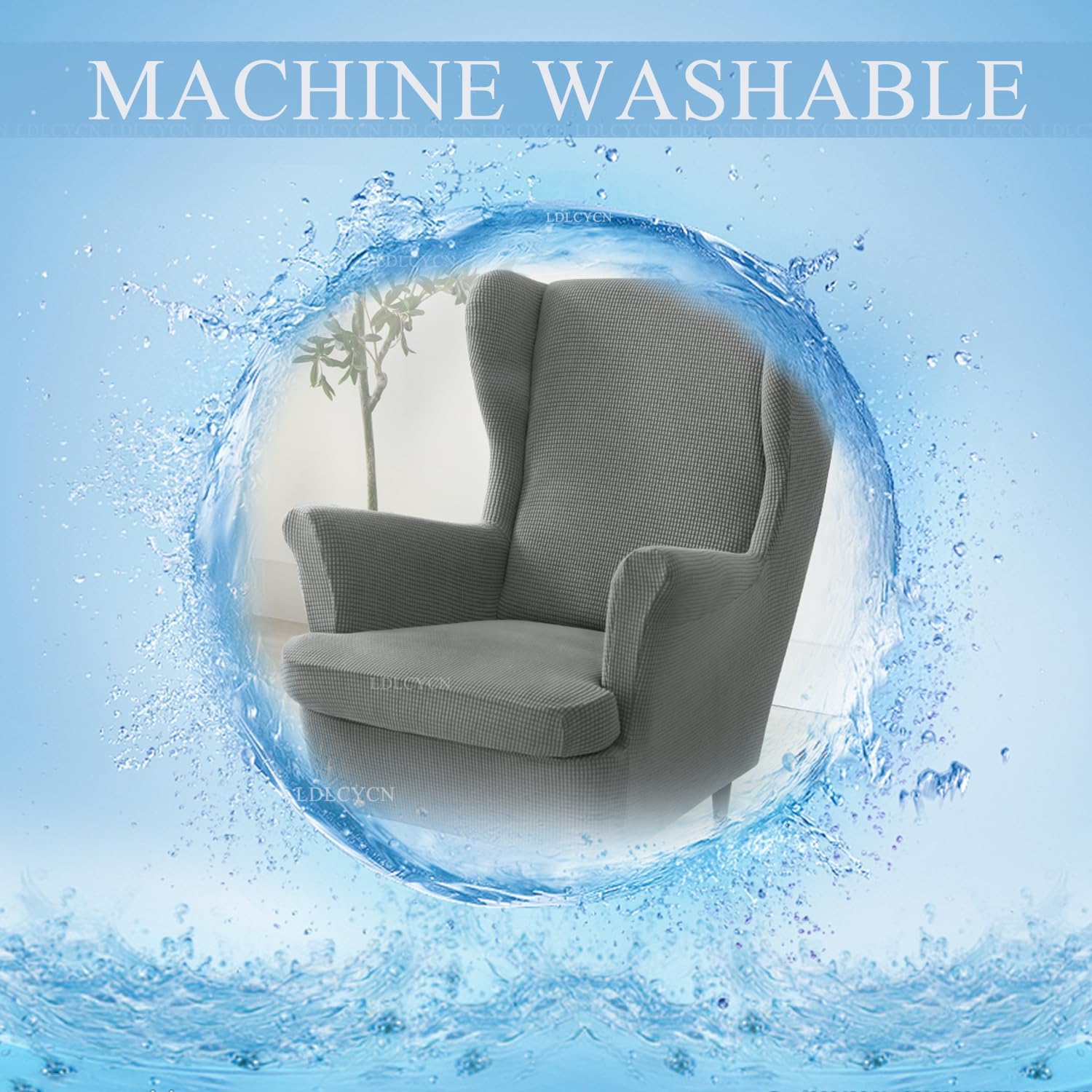 Wingback Chair Cover Stretch Wing Chair Slipcover with Arm 2Pcs Non-Slip Armchair Cover Soft Wingback Armchair Slipcover Furniture Protector for Living Room Hotel,White,2pcs