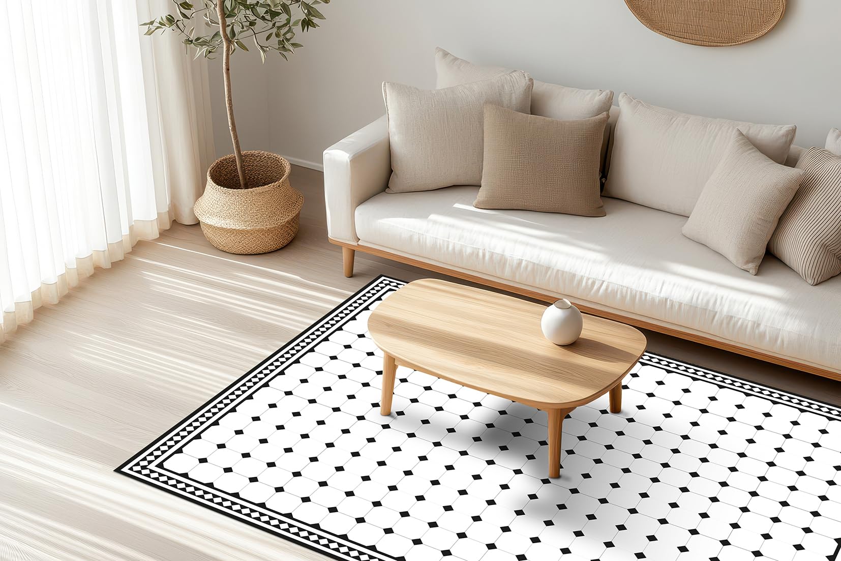 DobleUve Estudio Alfombra Vinílica Victorian | Blanco | 65x240 | Alfombra Cocina Lavable Antideslizante | Alfombra Vinilo Salón | Suelo de Vinilo