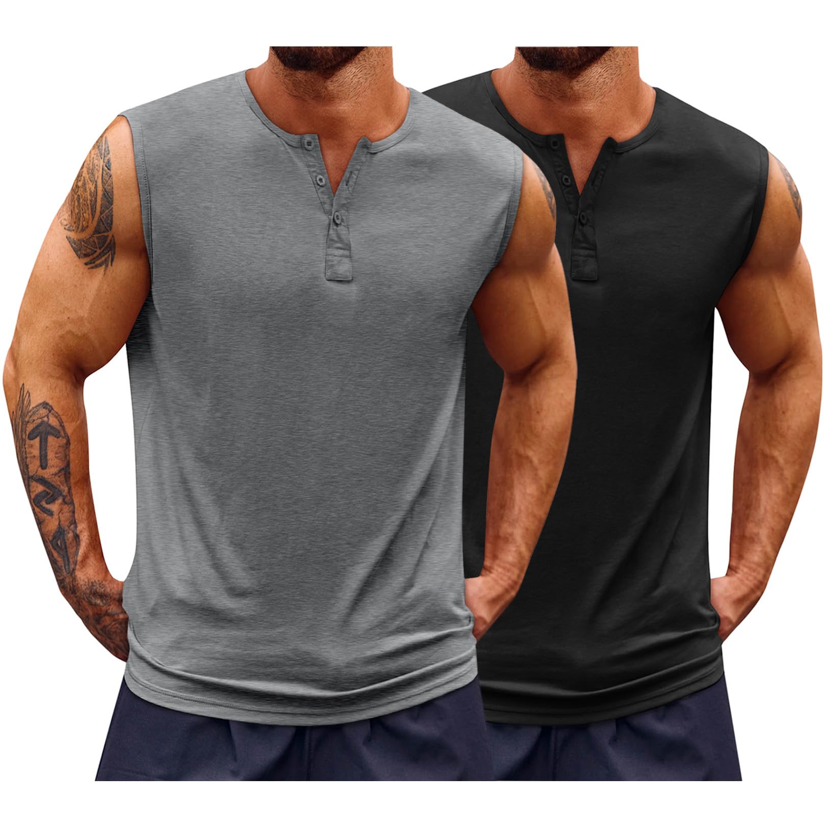 Runcati Mens Muscle Tank Tops Sleeveless Workout Gym Slim Fit Henley Shirt Casual Basic Summer Beach Tops