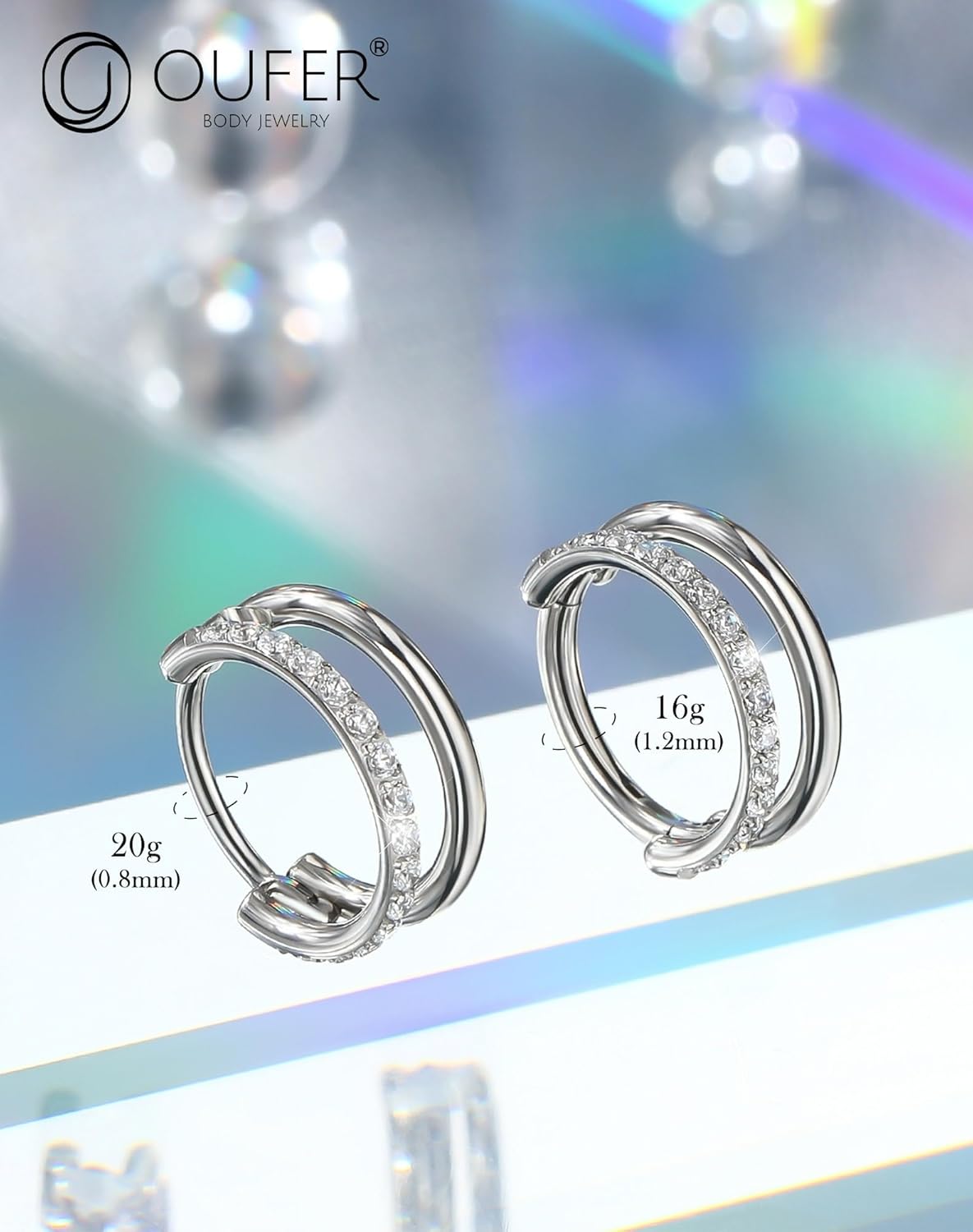 OUFER 20G/16G Nose Rings Hoop, Double Hoop Nose Rings For Women, 316L Surgical Steel Helix Earrings, Hinged Segment Clicker Nose Piercing Jewelry, Nose Hoops, Cartilage Helix Piercing Jewelry-8mm - Image 2