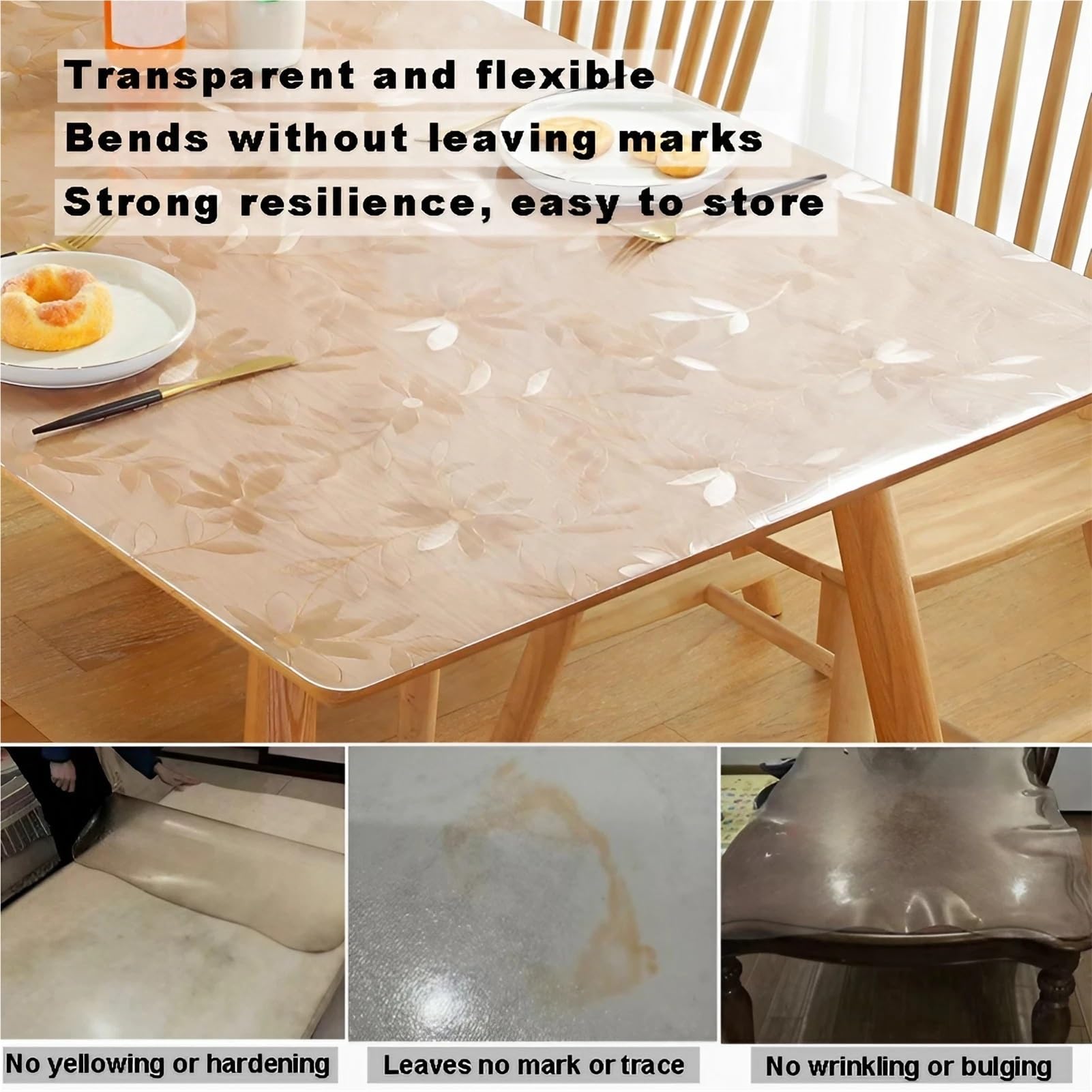 Tovaglia Plastificata Rettangolare Trasparente per Cucina e Pranzo, Impermeabile Lavabili Wipe Clean Antiscivolo Resistente | PVC 2mm | Protezione Mobili con Design Fiori(80 x 120 cm)