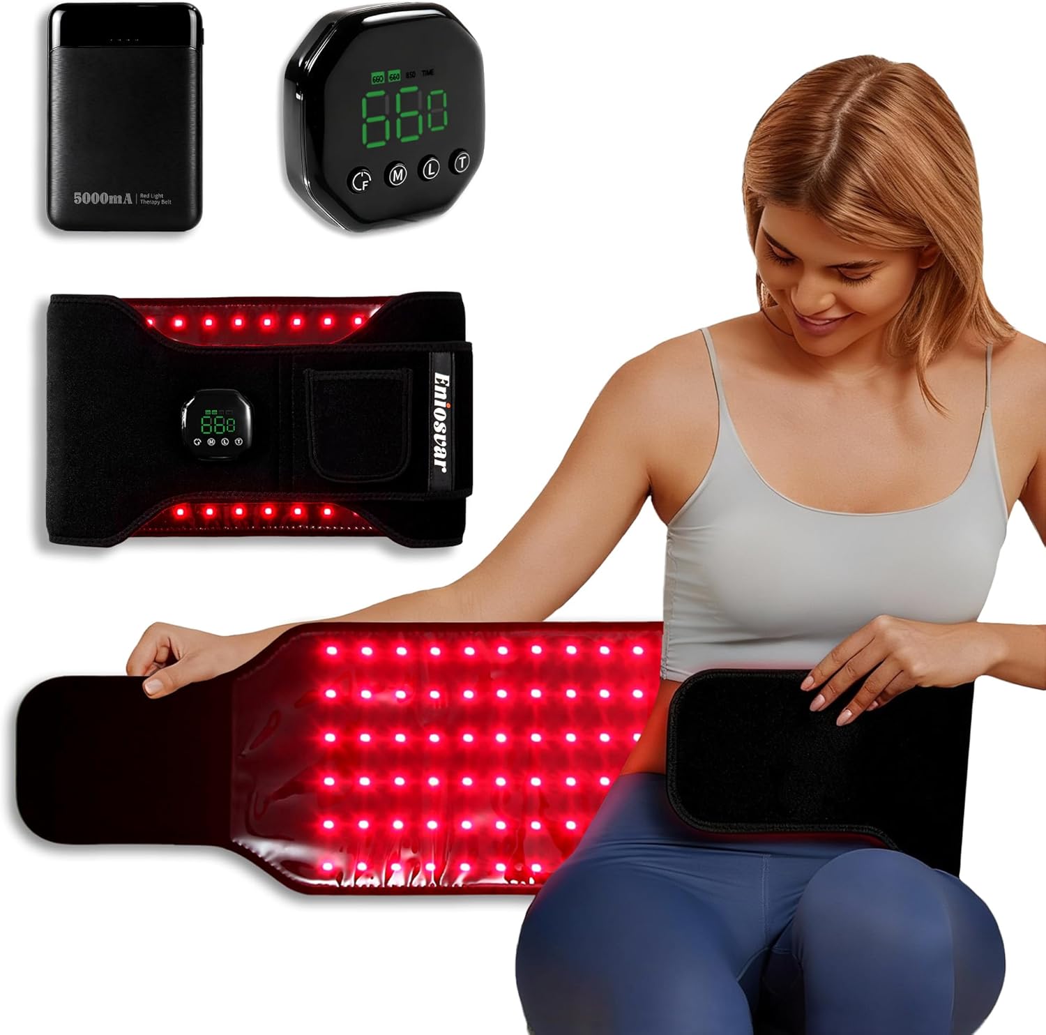 Red Light Therapy Belt, 7500mAh Cordless Infrared Light Therapy for Body, 3-in-1 660nm&850nm, with Elastic Band & Storage Bag