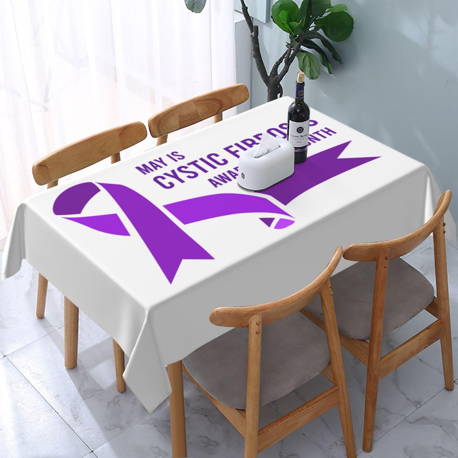 JunHeArt Cystic Fibrosis Awareness Month Purple Ribbon Tablecloth Rectangle Table Cover Washable Table Cloths Decor For Kitchen 54" X 72"