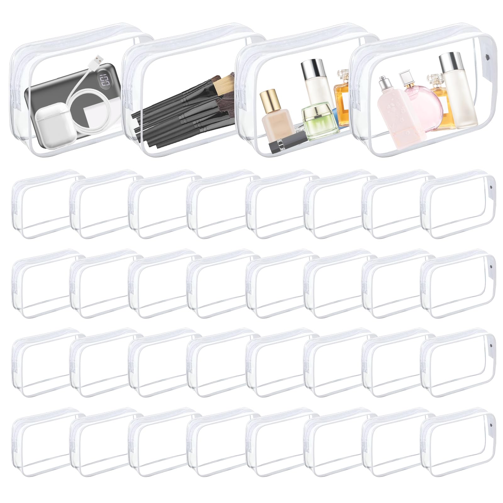 Merkaunis 36 PCS Clear Makeup Bags Bulk Clear Cosmetics Bag Plastic Travel Bags Clears Plastic Toiletry Bags With Zipper Waterproof Portable Clears