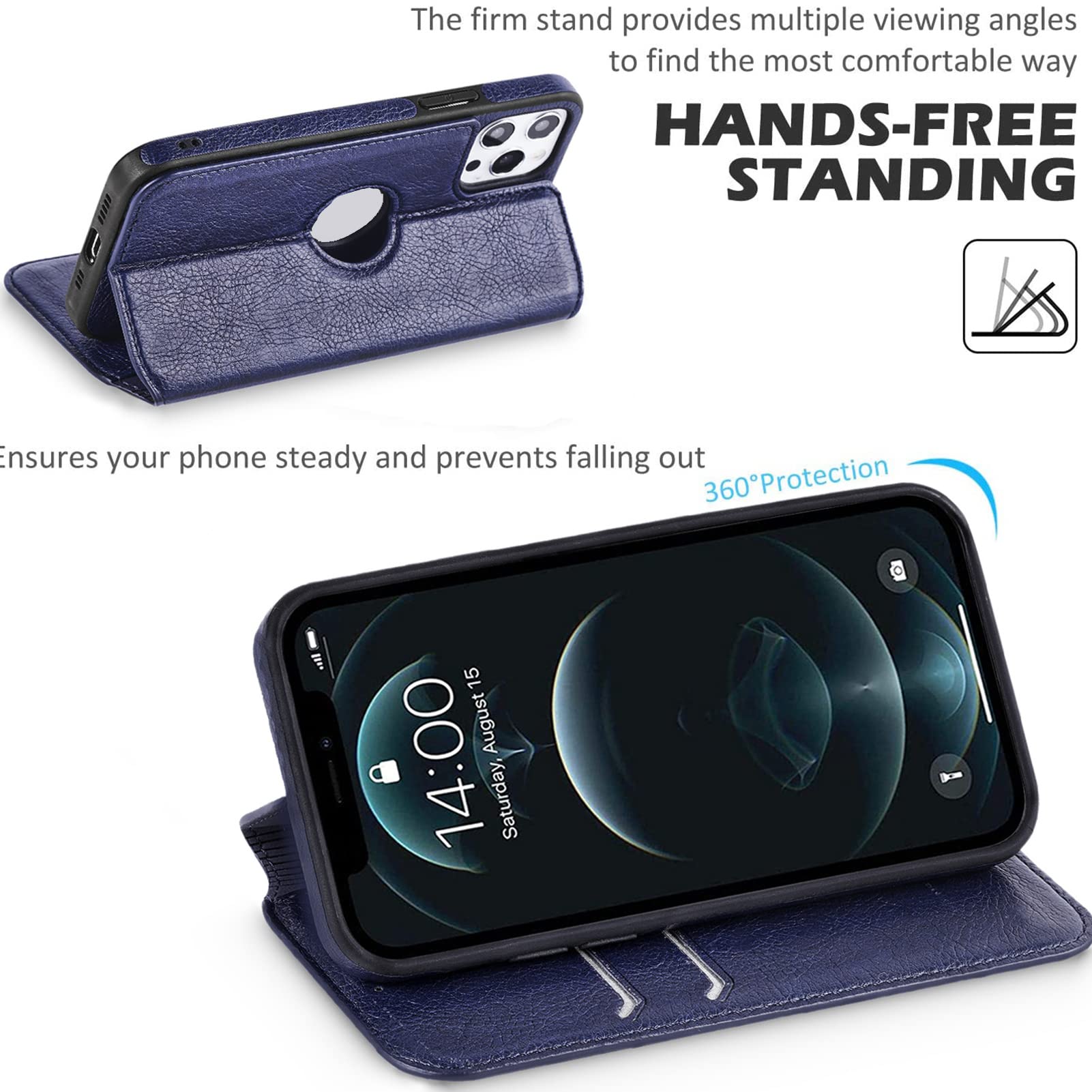 LOLFZ Custodia Portafoglio Per IPhone 13 Con Blocco RFID | Pelle PU E TPU Antiurto | 3 Slot Carte + Contanti | Supporto Regolabile | Chiusura Magnetica
