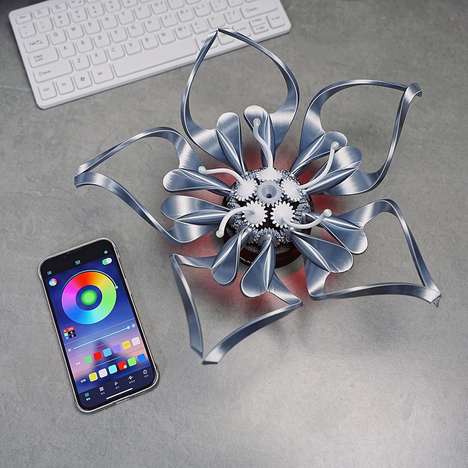 Mechanische Blumenkunst mit RGB-Beleuchtungseffekten und Fernbedienung, Desktop-Dekoration für Büro und Zimmer, 35 x 35 cm