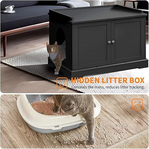 Miniatura 3 de Muebles de caja de arena para gatos, muebles ocultos con divisor extraíble, muebles de madera para baño, casa para gatos, 28.74 pulgadas de largo x