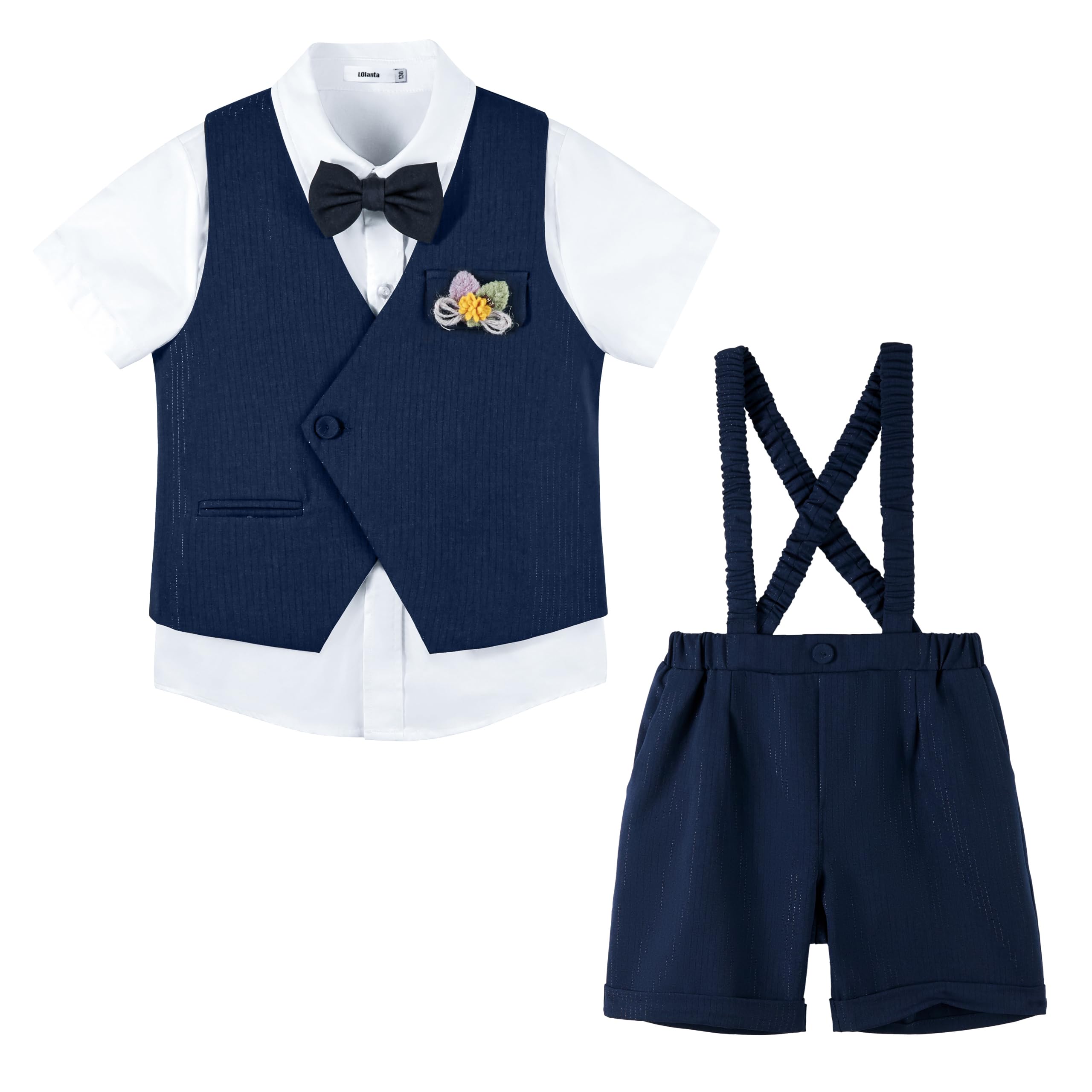 LOLANTA 6-teiliges Sommer-Set für Jungen mit Weste, Hemd, Shorts, Fliege, Hosenträgern, Anstecker, 4–11 Jahre