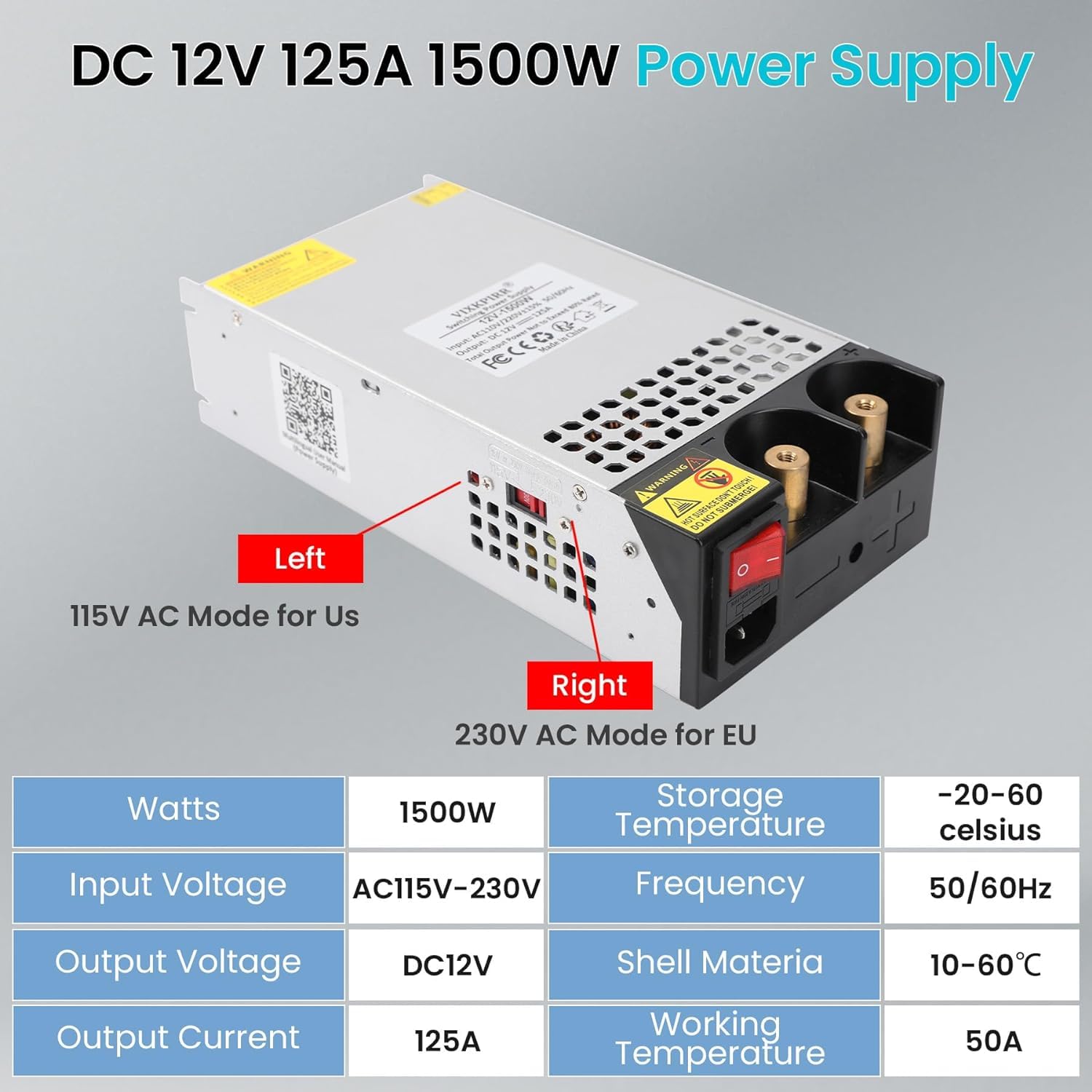 DC 12V 125A 1500W Fuente de Alimentación Transformador 220V CA a CC 12V 125A Fuente Alimentación 1500W para Bomba CCTV Cámara de Seguridad Car Stereo Impresora 3D y Más 12V Dispositivo