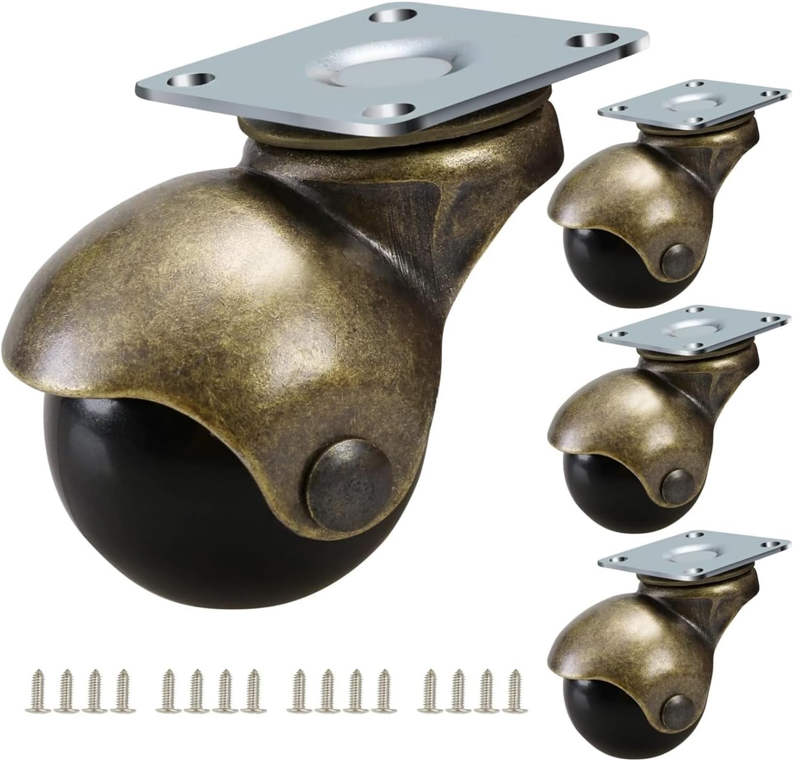 THE WHITE SHOP 2" Swivel Caster Wheels 4 PCS Heavy Duty Brass Casters, 360 Degree Antique Gold Ball Caster, Top Plate Vintage Castor Wheels