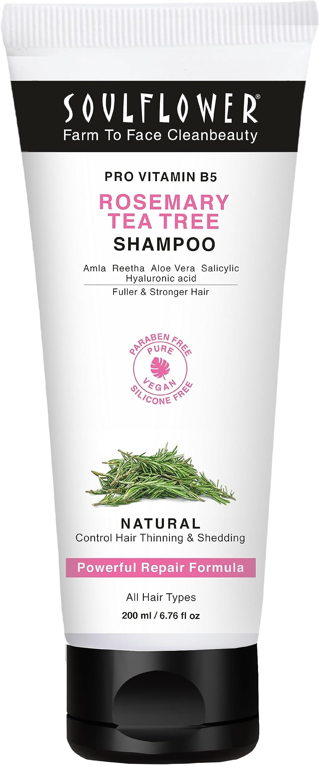 Soulflower Rosemary Shampoo for Hair Growth, Anti Hair Fall, Stronger, Shiny & Long Hair, Healthy Scalp with Tea Tree, Pro Vitamin B5, 6.77 fl oz