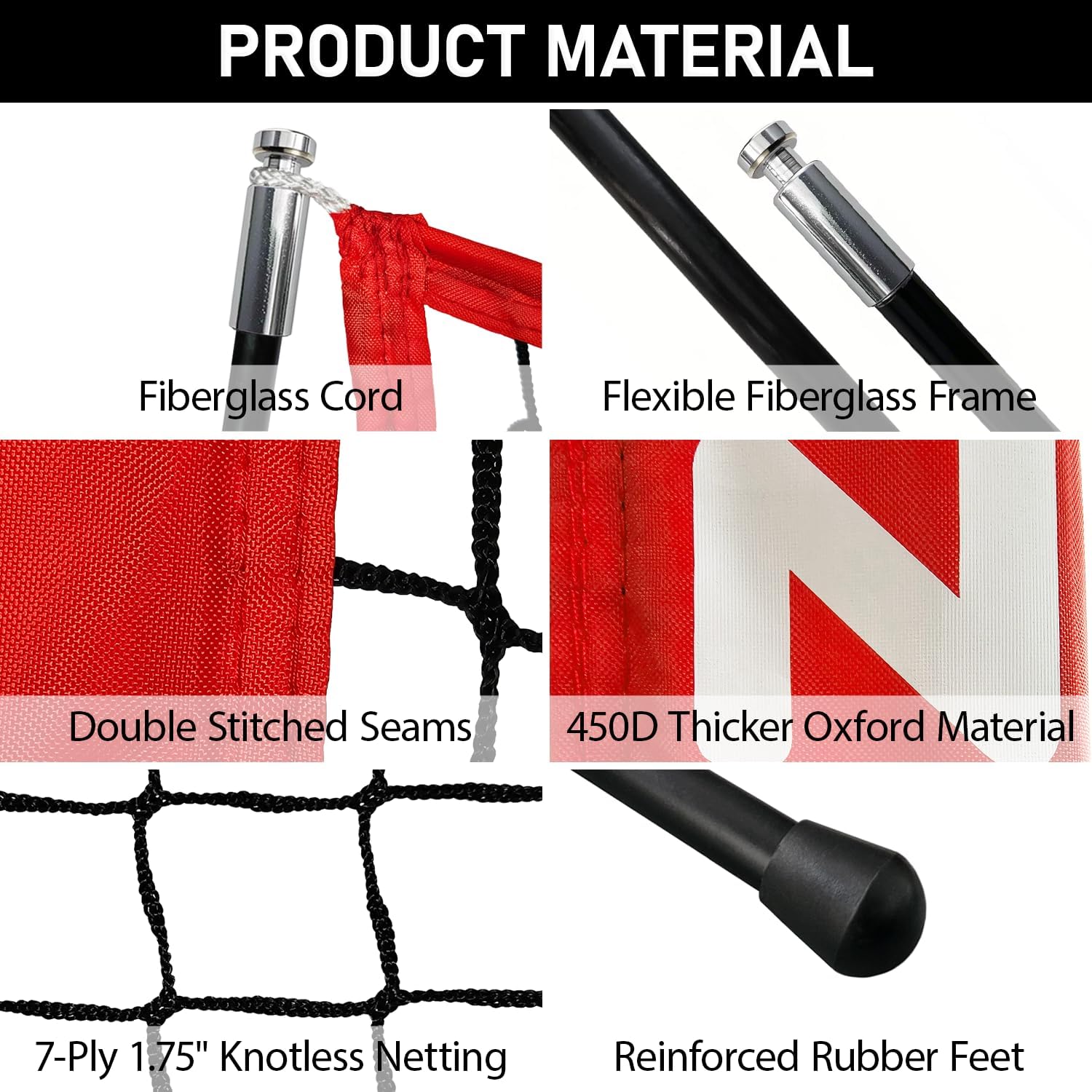 6x6ft Portable Baseball & Softball Net for Hitting,Pitching, Batting and Throwing, with Sturdy Bow Frame,Batting Tee, Ball Caddy and Strike Zone, Middel Size, Great for Kids! - Image 4